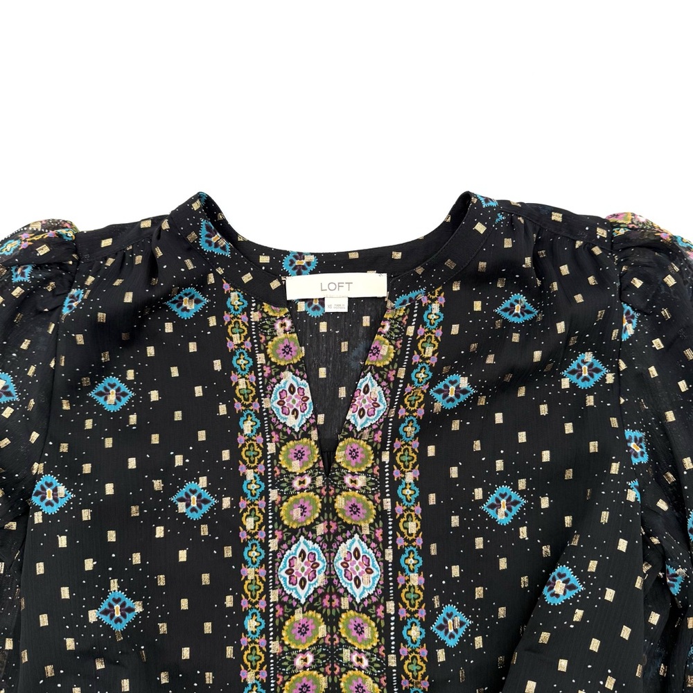 NWOT New Loft Women's Foil Baroque Flounce Mini Dress Size Extra Small XS Black - Picture 5 of 8